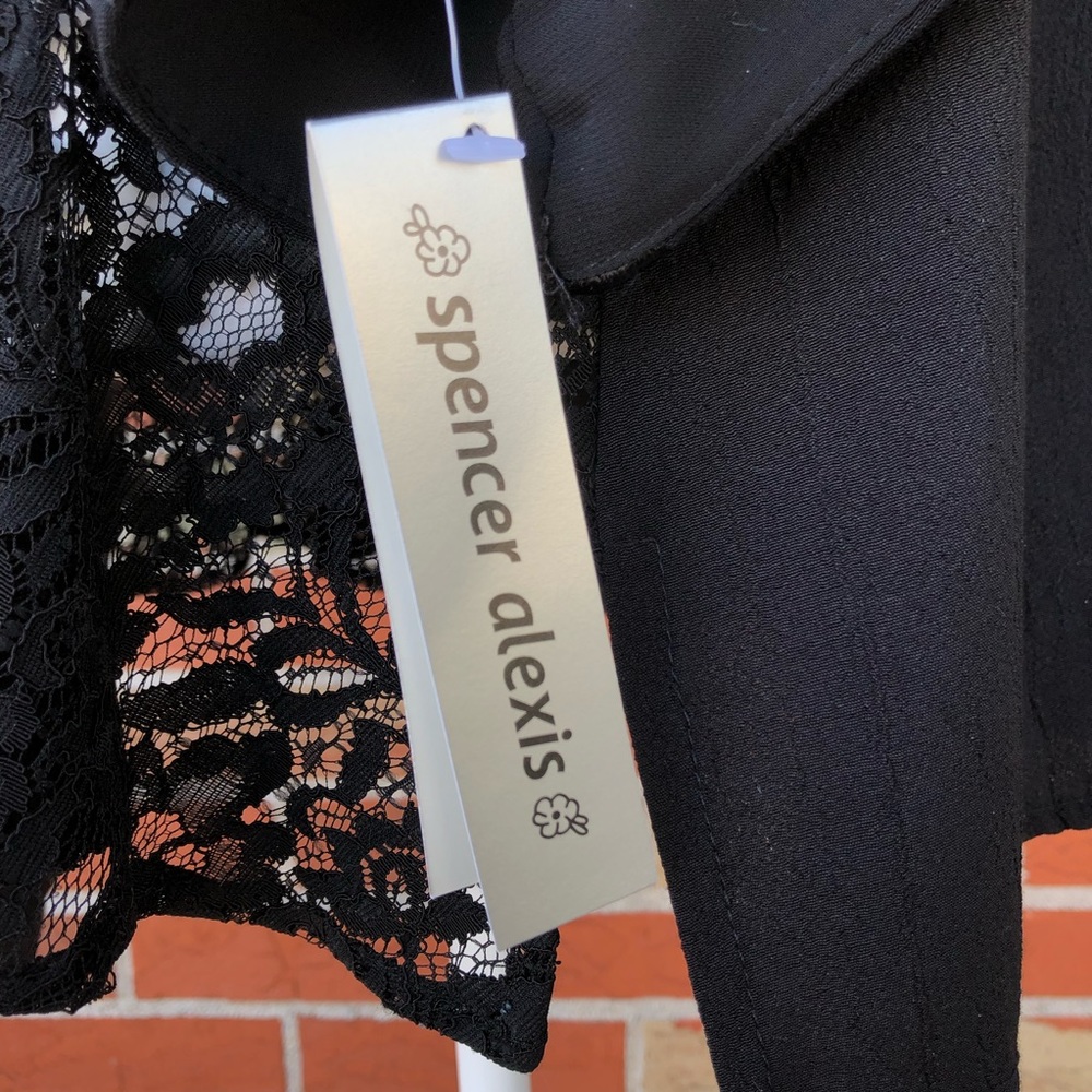 👘 NWT Vintage Spencer Alexis Asian Inspired Silk Lace Black Blue Kimono Jacket - Picture 12 of 16